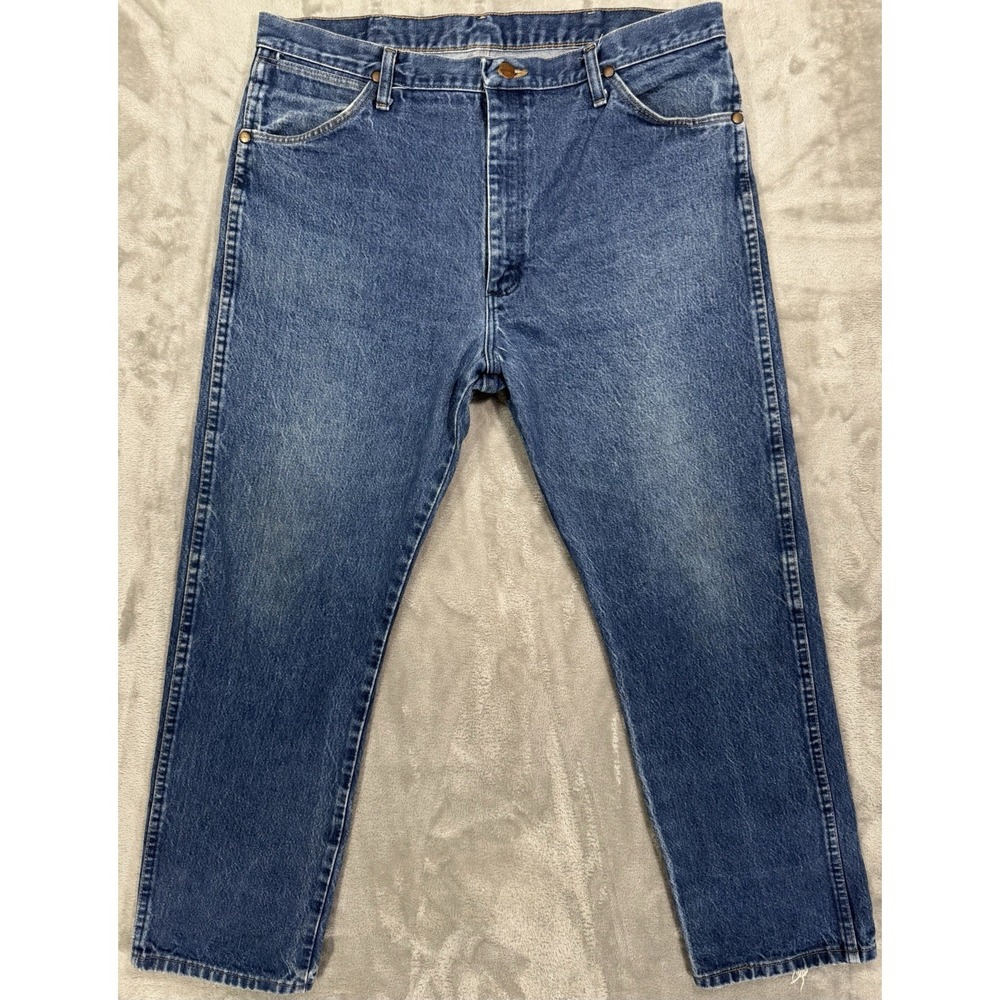 Wrangler Jeans Mens 38x30 13MWZ Blue Cowboy Cut Distressed Western Heavy Denim‎